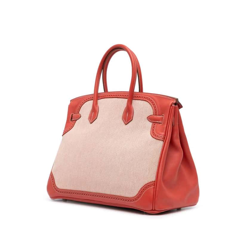 Hermès Swift And Ghillies Birkin Retourne 35 Orange Canvas Good condition - Back View