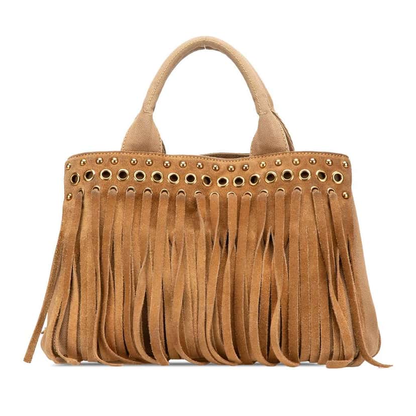 Prada Canvas and Suede Fringed Canapa Handbag Brown Canvas Good condition - Front View