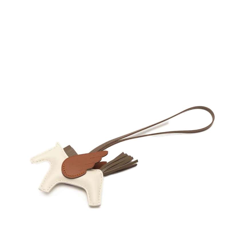 Hermès Milo Lambskin and Swift GriGri Rodeo Pegasus Bag Charm White Leather Very good condition - Front View
