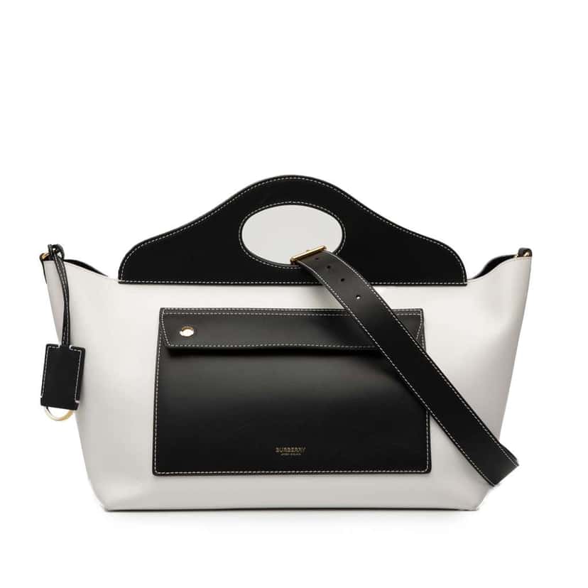 Burberry Medium Bicolor Leather Soft Pocket Satchel White Leather Good condition - Front View