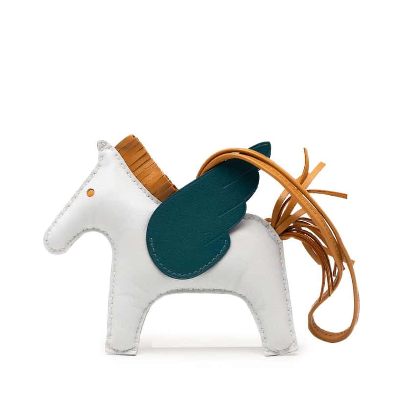 Hermès Milo Lambskin and Swift GriGri Rodeo Pegasus Bag Charm Blue Leather Good condition - Back View