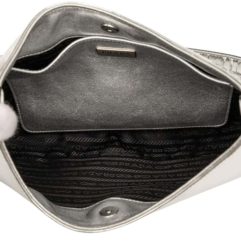 Prada Brushed Leather Cleo Shoulder Bag Silver Leather Good condition - Model View
