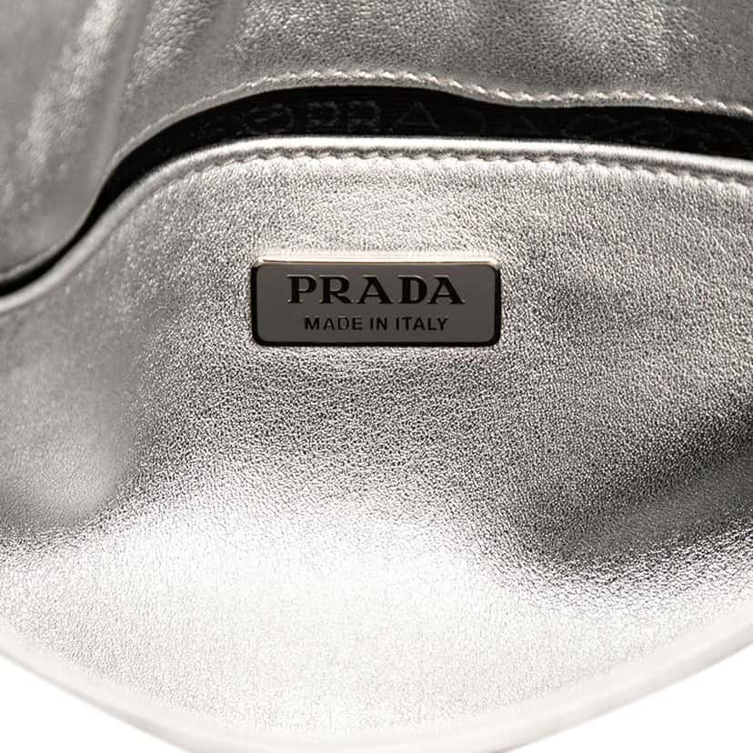 Prada Brushed Leather Cleo Shoulder Bag Silver Leather Good condition - Box View