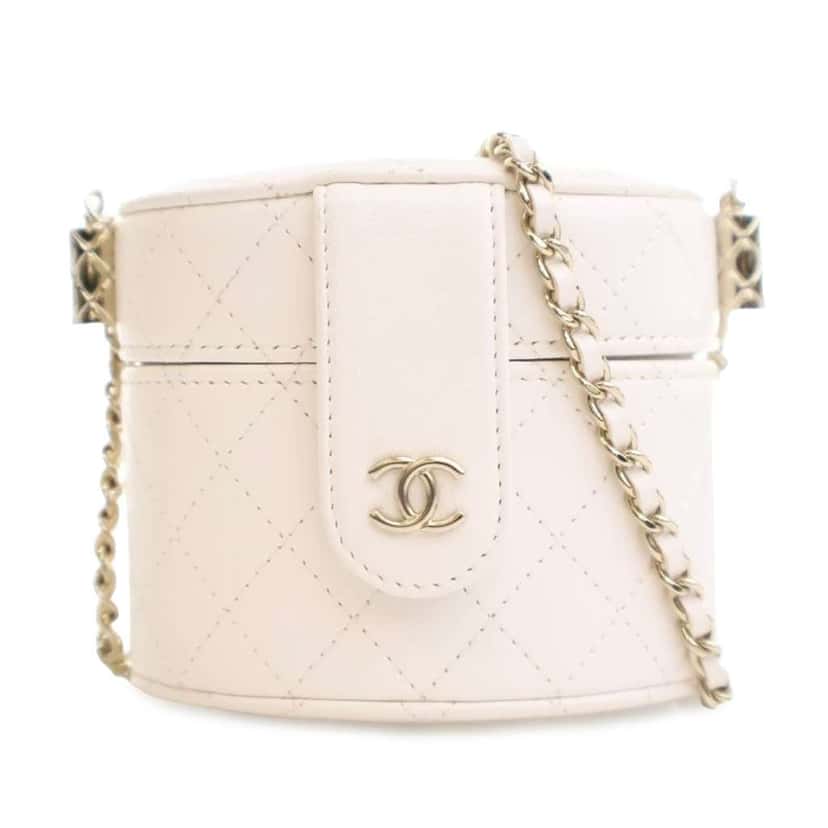Chanel Mini Quilted Lambskin CC Allure Vanity Case White Leather Good condition - Front View