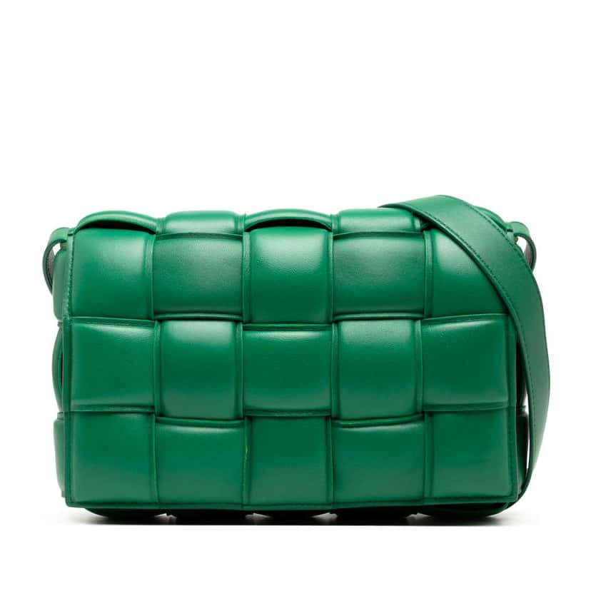 Bottega Veneta Nappa Intrecciato Padded Cassette Crossbody Green Leather Good condition - Front View