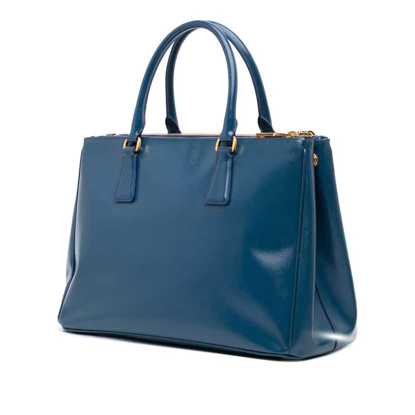 Prada Medium Saffiano Vernice Galleria Double Zip Satchel Blue Leather Good condition - Back View
