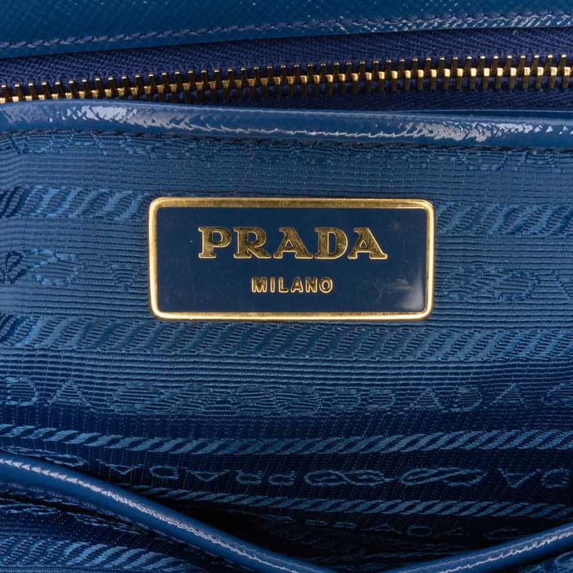 Prada Medium Saffiano Vernice Galleria Double Zip Satchel Blue Leather Good condition - Box View