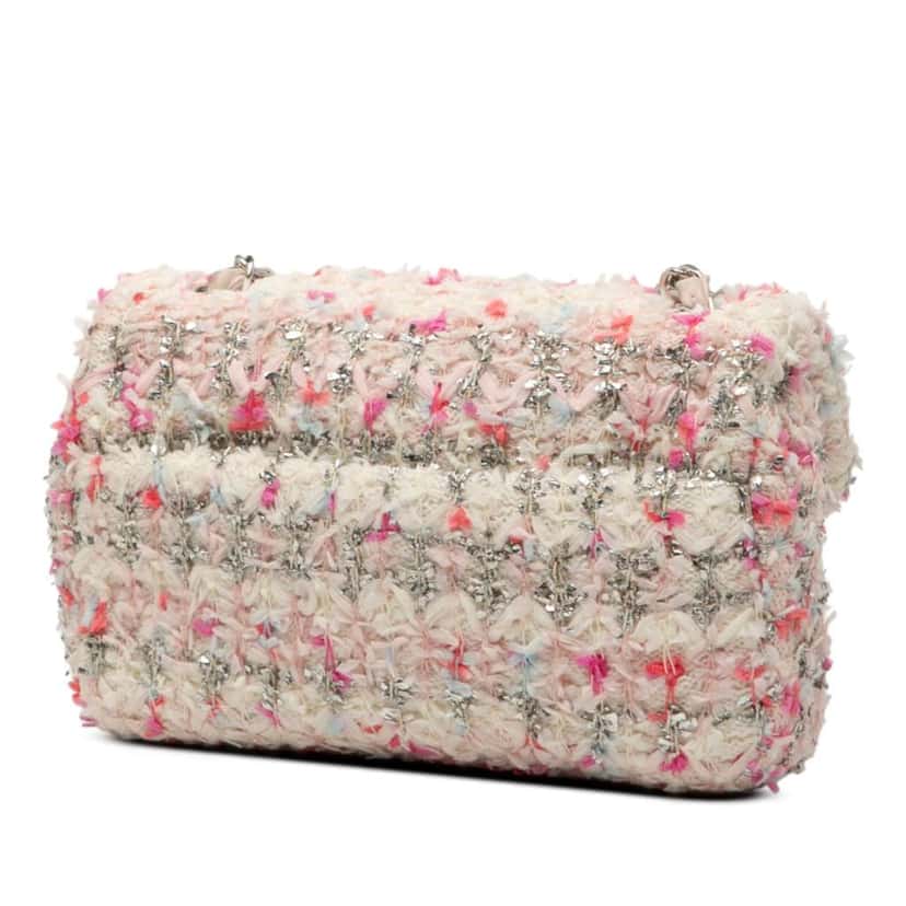 Chanel Mini Rectangular Classic Tweed Single Flap Pink Tweed Good condition - Back View