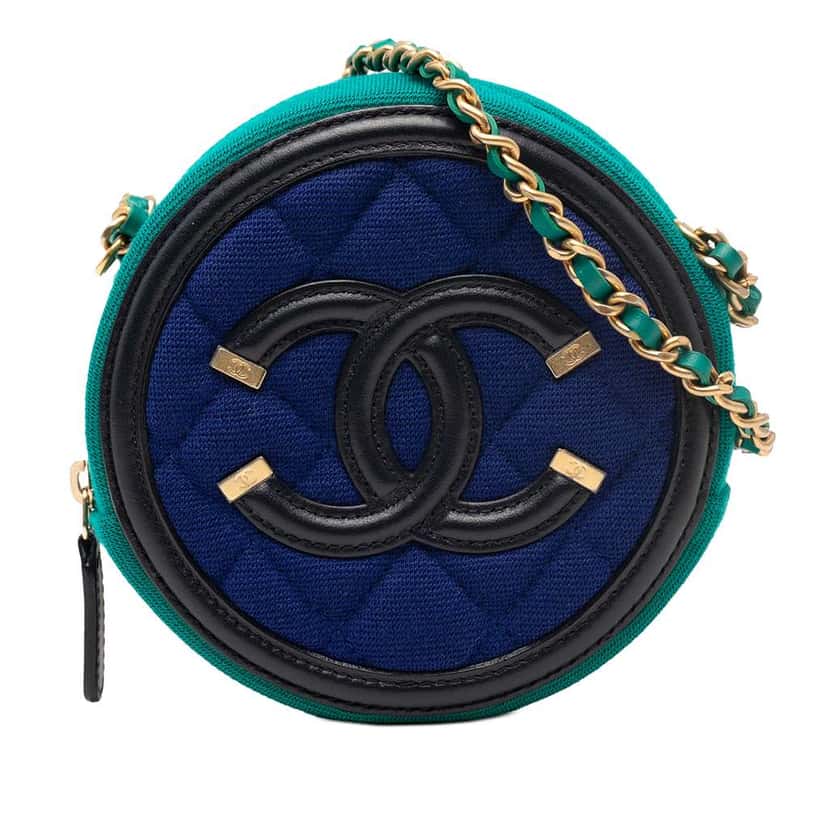 Chanel Tricolor Jersey CC Filigree Round Crossbody Blue Cotton Good condition - Front View