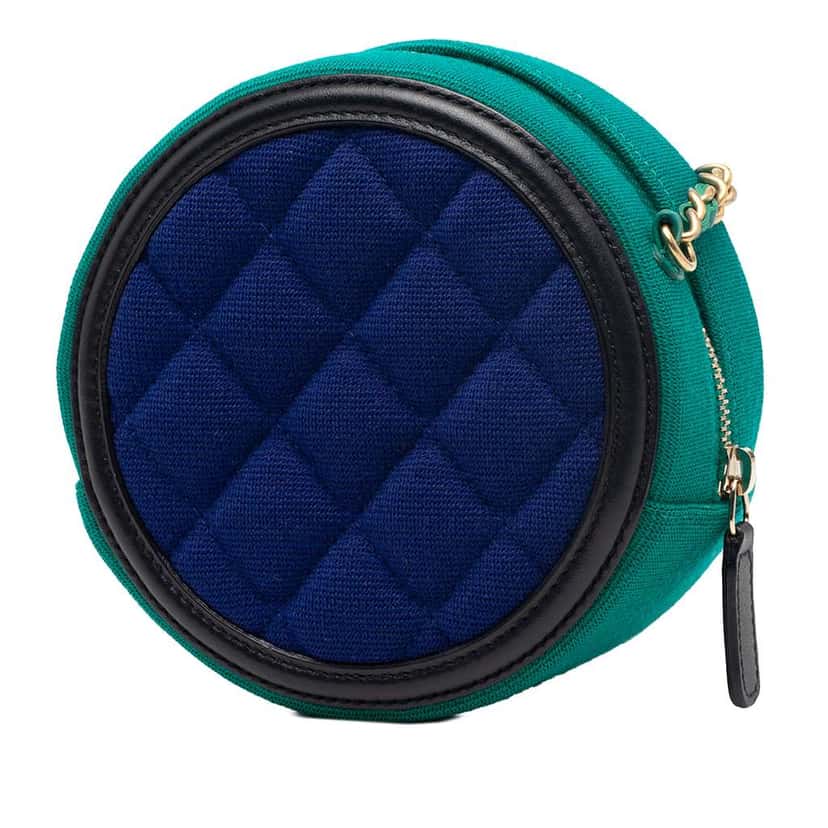 Chanel Tricolor Jersey CC Filigree Round Crossbody Blue Cotton Good condition - Back View
