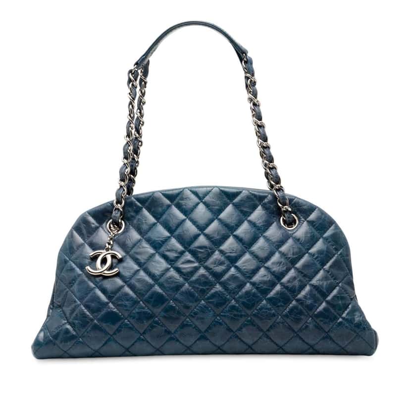 Chanel Medium Aged Calfskin Just Mademoiselle Bowling Bag Blue Leather Good condition - Front View