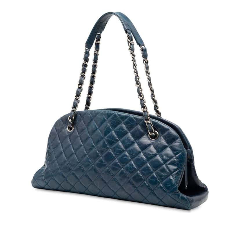 Chanel Medium Aged Calfskin Just Mademoiselle Bowling Bag Blue Leather Good condition - Back View