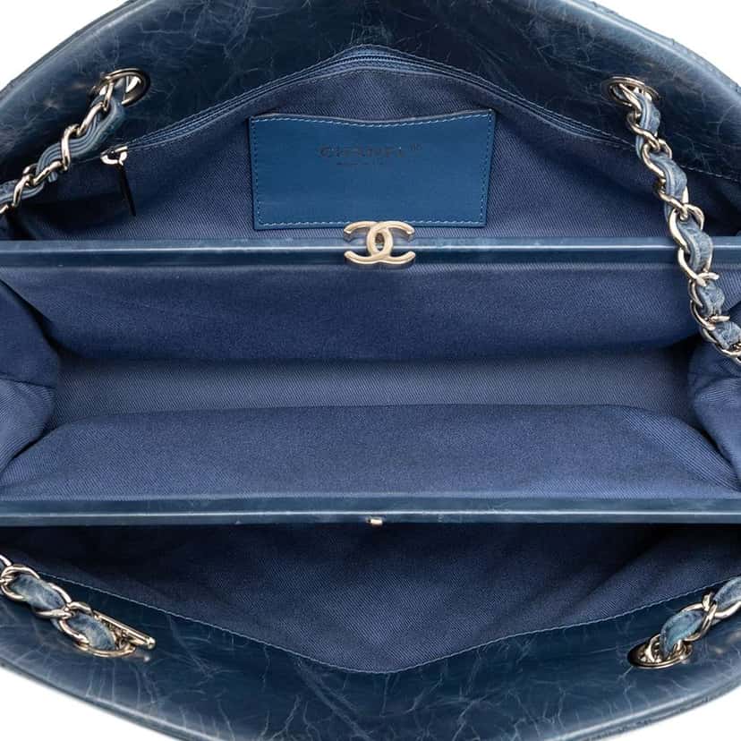 Chanel Medium Aged Calfskin Just Mademoiselle Bowling Bag Blue Leather Good condition - Model View