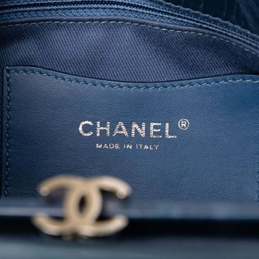 Chanel Medium Aged Calfskin Just Mademoiselle Bowling Bag Blue Leather Good condition - Box View