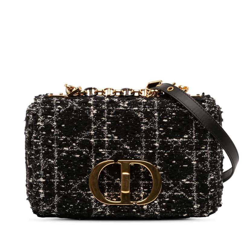 Dior Small Tweed Macrocannage Caro Bag Black Tweed Good condition - Front View
