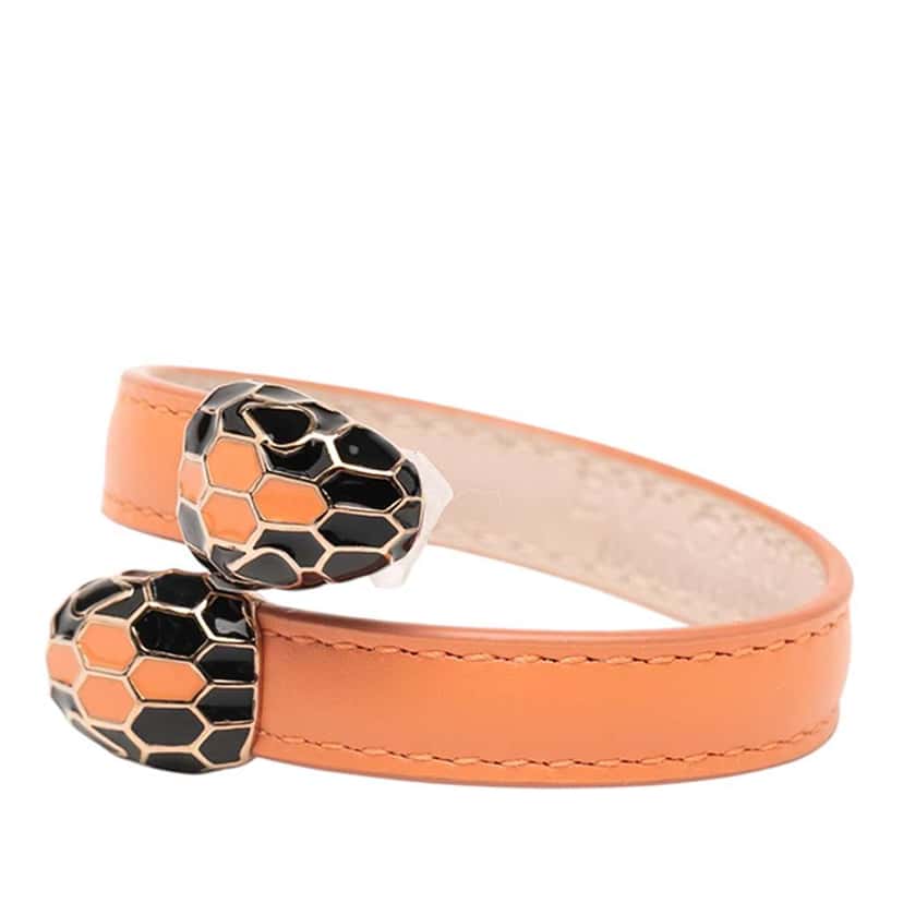 Bvlgari Calfskin and Gold Plated Enamel Serpenti Forever Bracelet Orange Leather Good condition - Back View