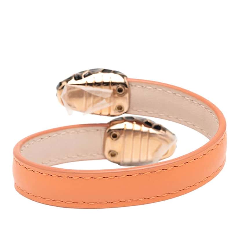 Bvlgari Calfskin and Gold Plated Enamel Serpenti Forever Bracelet Orange Leather Good condition - Inside View