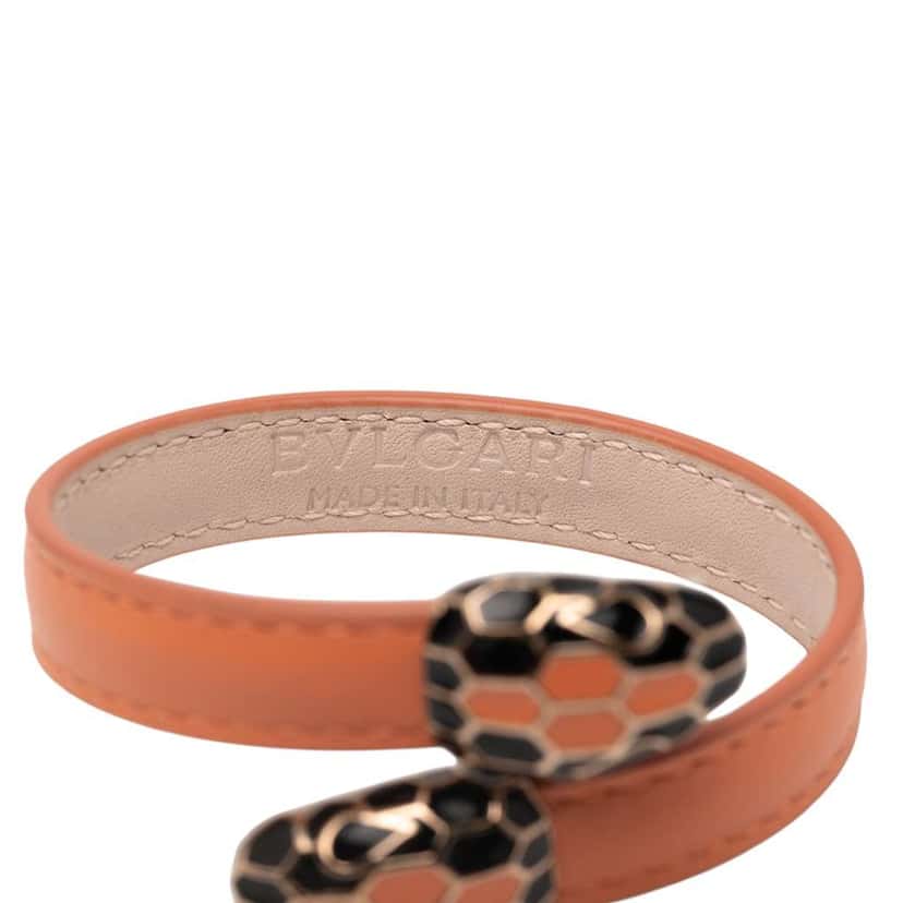 Bvlgari Calfskin and Gold Plated Enamel Serpenti Forever Bracelet Orange Leather Good condition - Model View