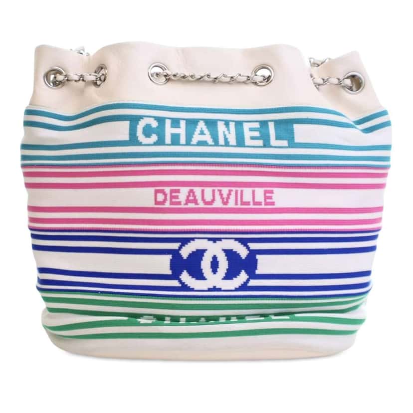 Chanel Mixed Fibers and Aged Calfskin Venise Biarritz Bucket Bag White Polyester Good condition - Inside View