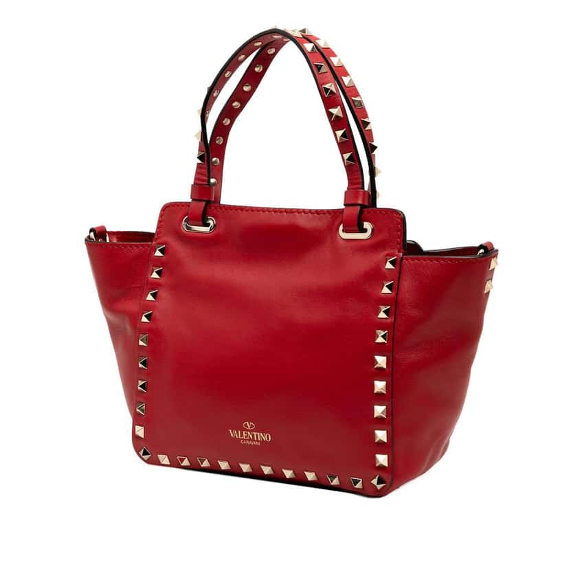 Valentino Mini Leather Rockstud Satchel Red Leather Good condition - Back View
