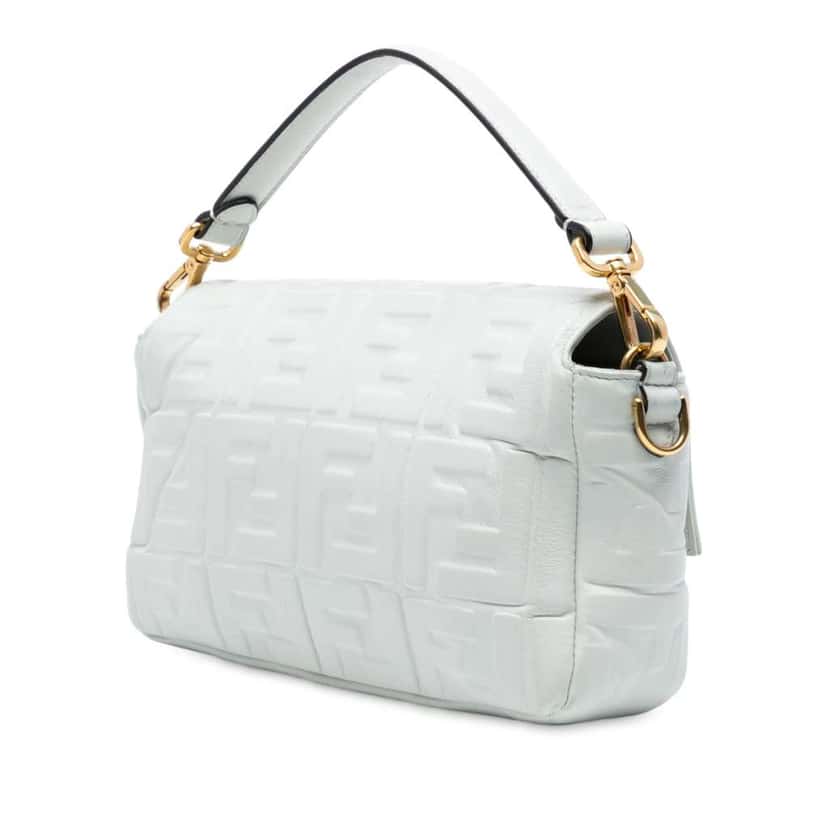 Fendi Zucca Embossed Leather Baguette Satchel White Leather Good condition - Back View