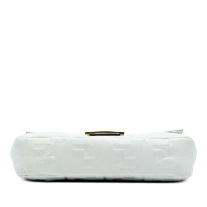 Fendi Zucca Embossed Leather Baguette Satchel White Leather Good condition - Inside View