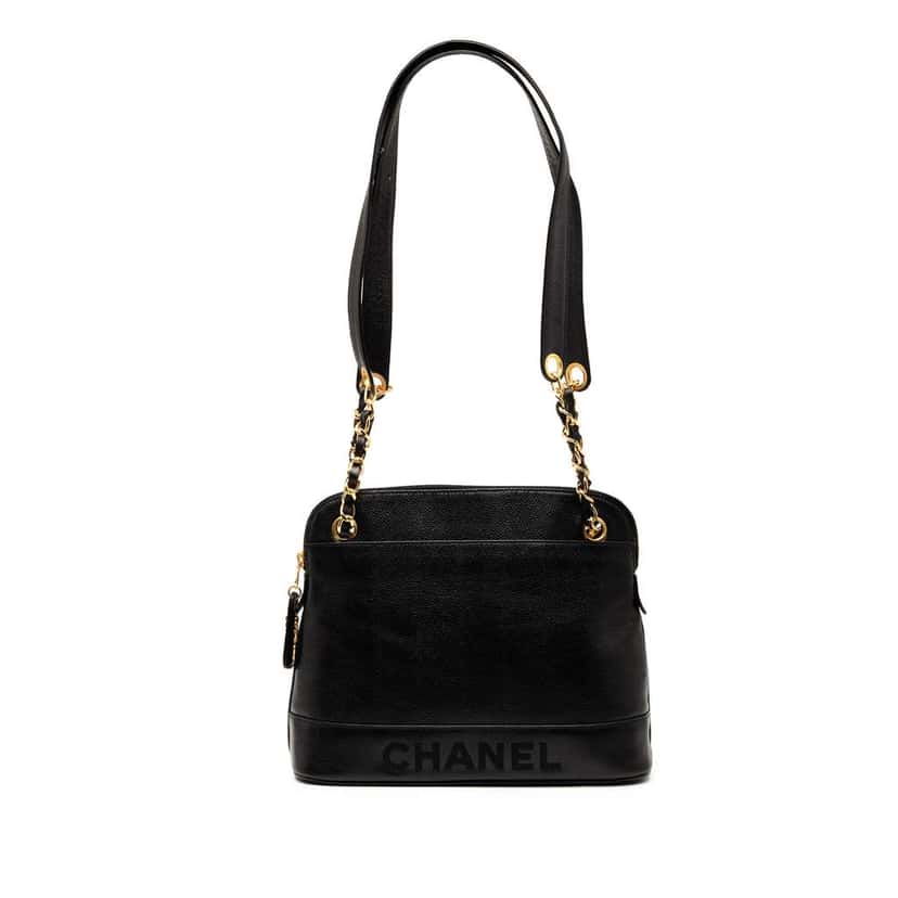 Chanel Caviar Logo Chain Shoulder Bag Black Leather Good condition - Front View