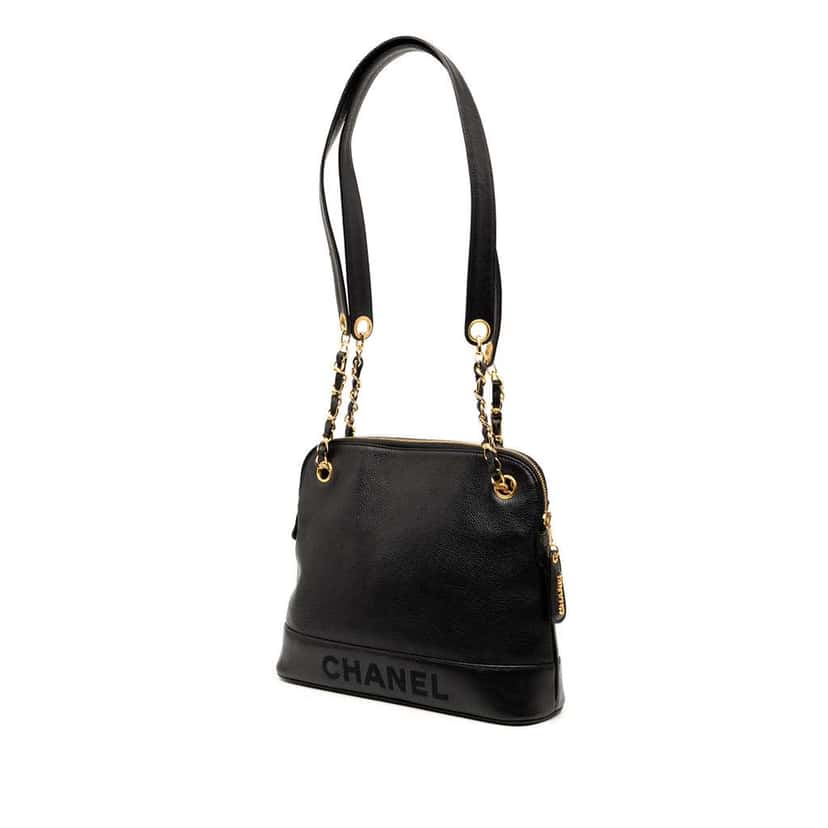 Chanel Caviar Logo Chain Shoulder Bag Black Leather Good condition - Back View