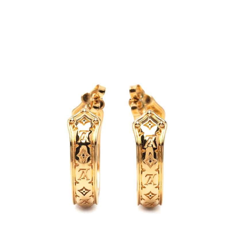 Louis Vuitton Gold Plated Nanogram Sweet Dreams Hoop Earrings Gold Metal Good condition - Back View