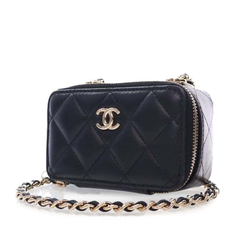 Chanel Mini Lambskin Trendy CC Cardholder With Chain Black Leather Good condition - Back View