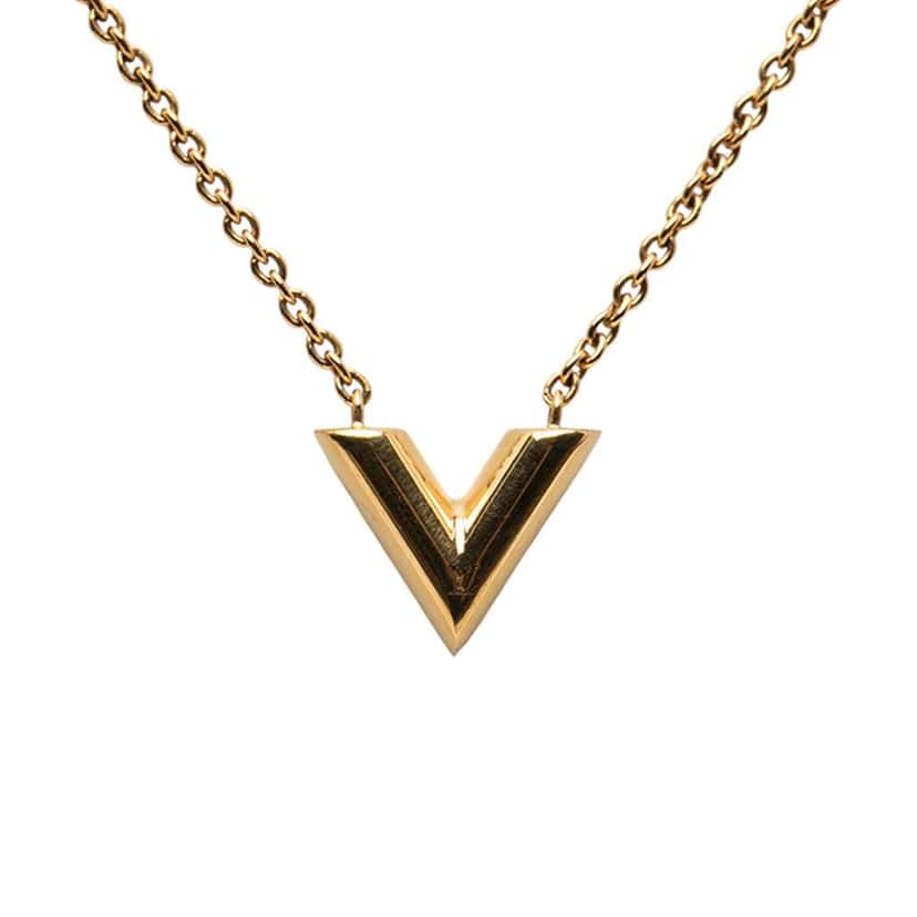Louis Vuitton Gold Plated Essential V Necklace Gold Metal Good condition - Front View