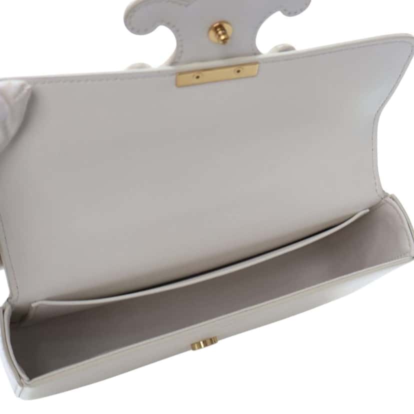 Celine Calfskin Cuir Triomphe Chain Shoulder Bag White Leather Good condition - Model View