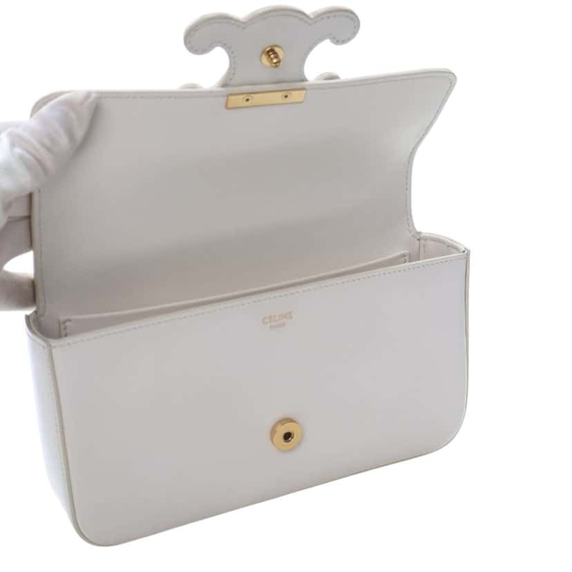 Celine Calfskin Cuir Triomphe Chain Shoulder Bag White Leather Good condition - Box View