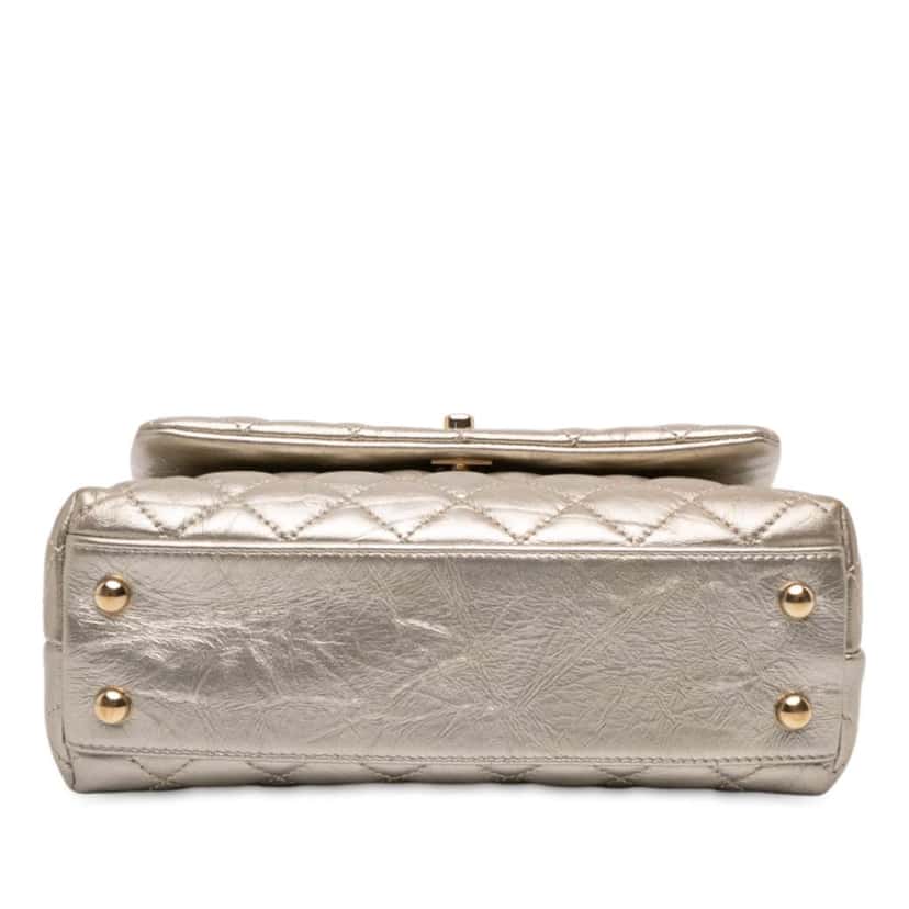 Chanel Small Quilted Metallic Calfskin Coco Top Handle Bag Gold Leather Good condition - Inside View