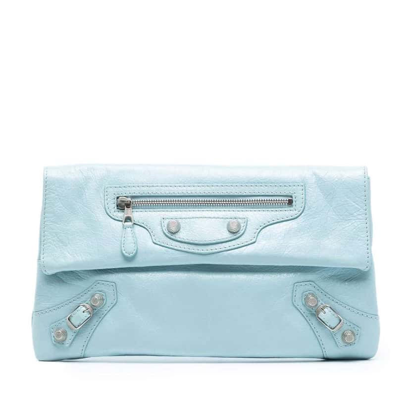 Balenciaga Lambskin Motocross Giant 12 Envelope Clutch Blue Leather Good condition - Front View