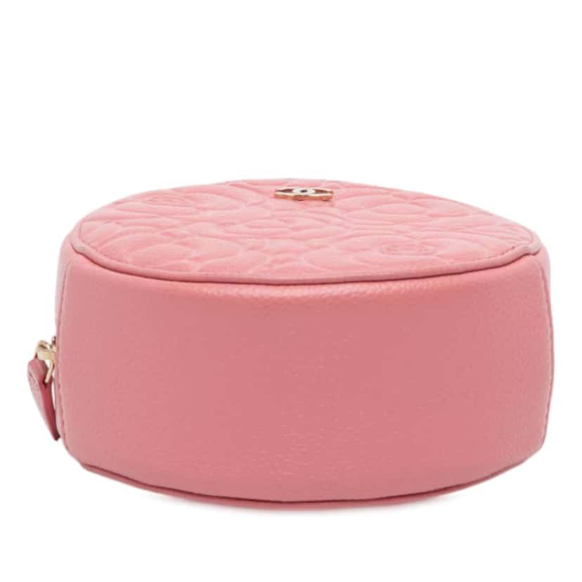 Chanel CC Embossed Caviar Camellia Round Clutch With Chain Pink Leather Very good condition - Inside View