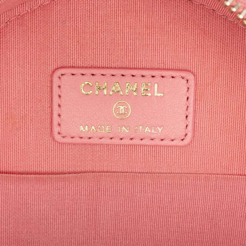 Chanel CC Embossed Caviar Camellia Round Clutch With Chain Pink Leather Very good condition - Box View