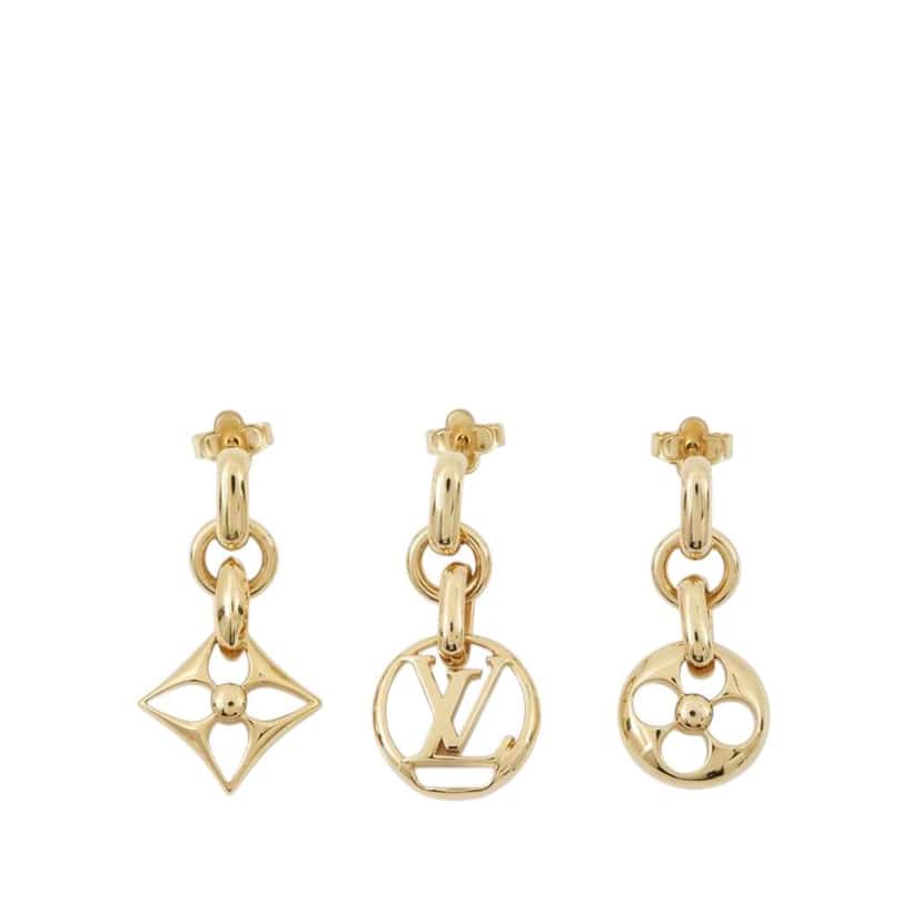 Louis Vuitton Gold Plated Crazy In Lock Drop Push Back Earring Set Gold Metal Good condition - Back View