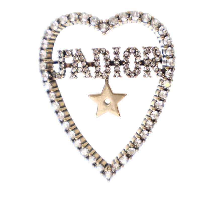 Dior Gold Plated Crystal JAdior Heart Brooch Gold Metal Good condition - Front View