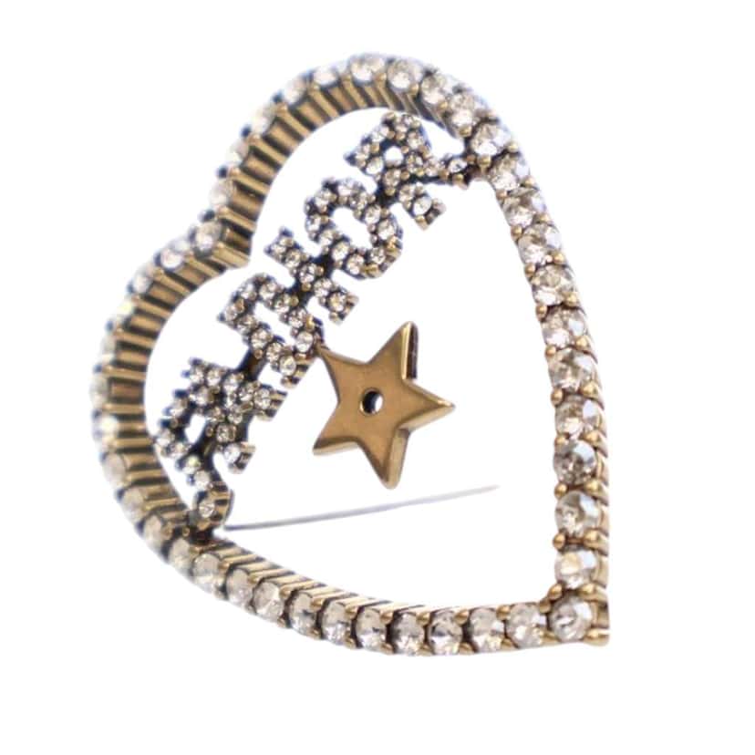 Dior Gold Plated Crystal JAdior Heart Brooch Gold Metal Good condition - Box View