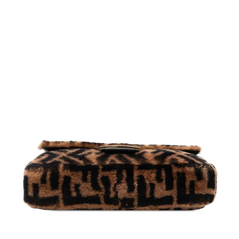 Fendi Medium Zucca Shearling Baguette Satchel Brown Good condition - Inside View