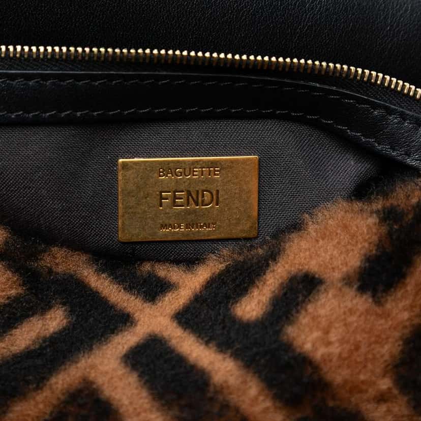 Fendi Medium Zucca Shearling Baguette Satchel Brown Good condition - Box View