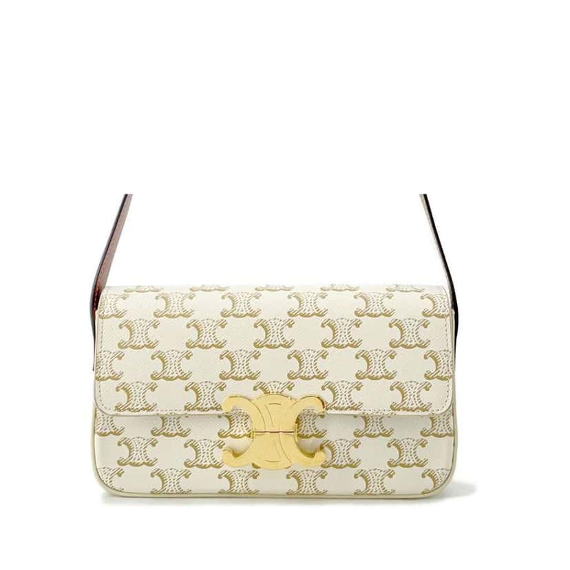 Celine Triomphe Coated Canvas Claude Shoulder Bag White Canvas Good condition - Front View