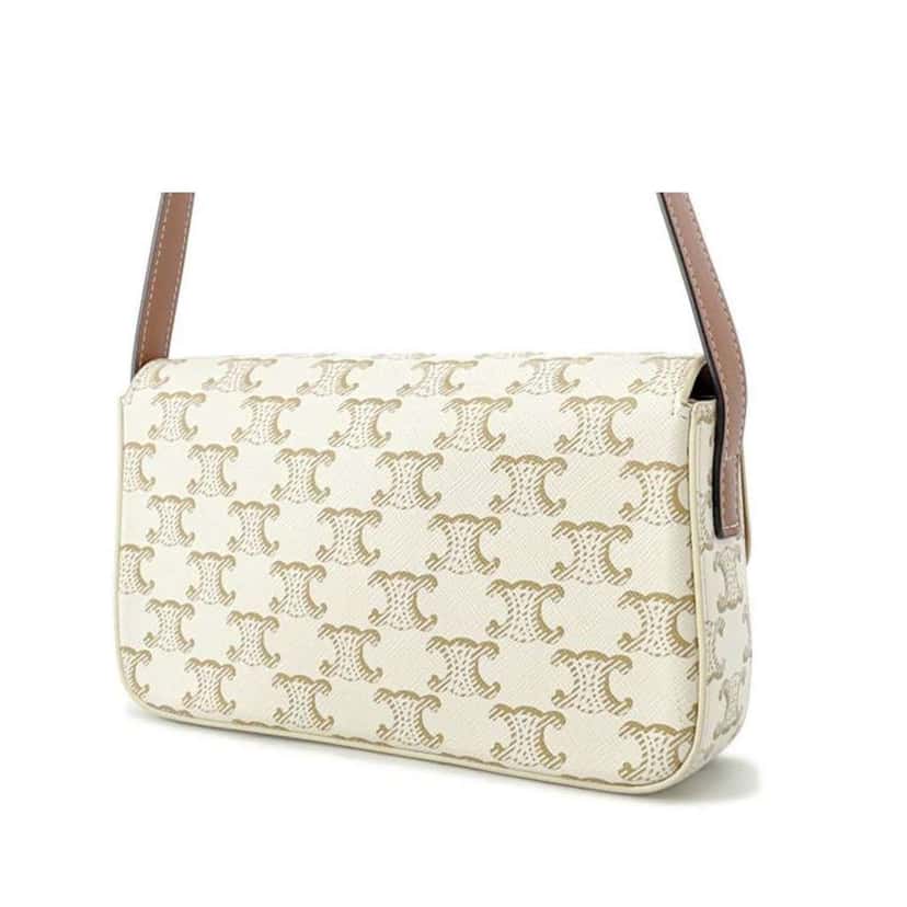 Celine Triomphe Coated Canvas Claude Shoulder Bag White Canvas Good condition - Back View