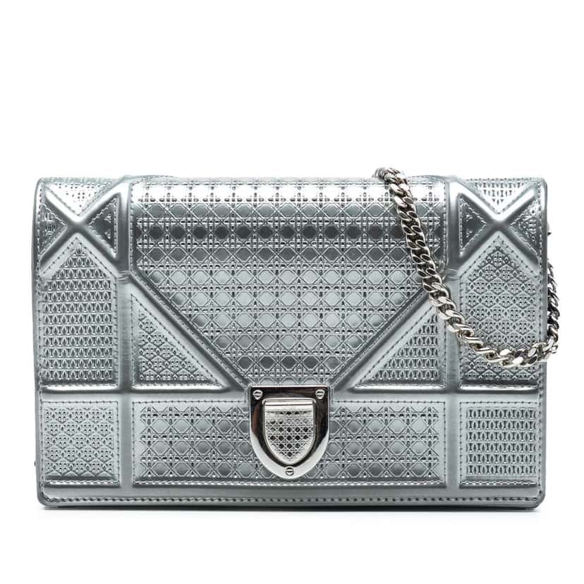 Dior Baby Patent Microcannage Diorama Crossbody Silver Leather Good condition - Front View