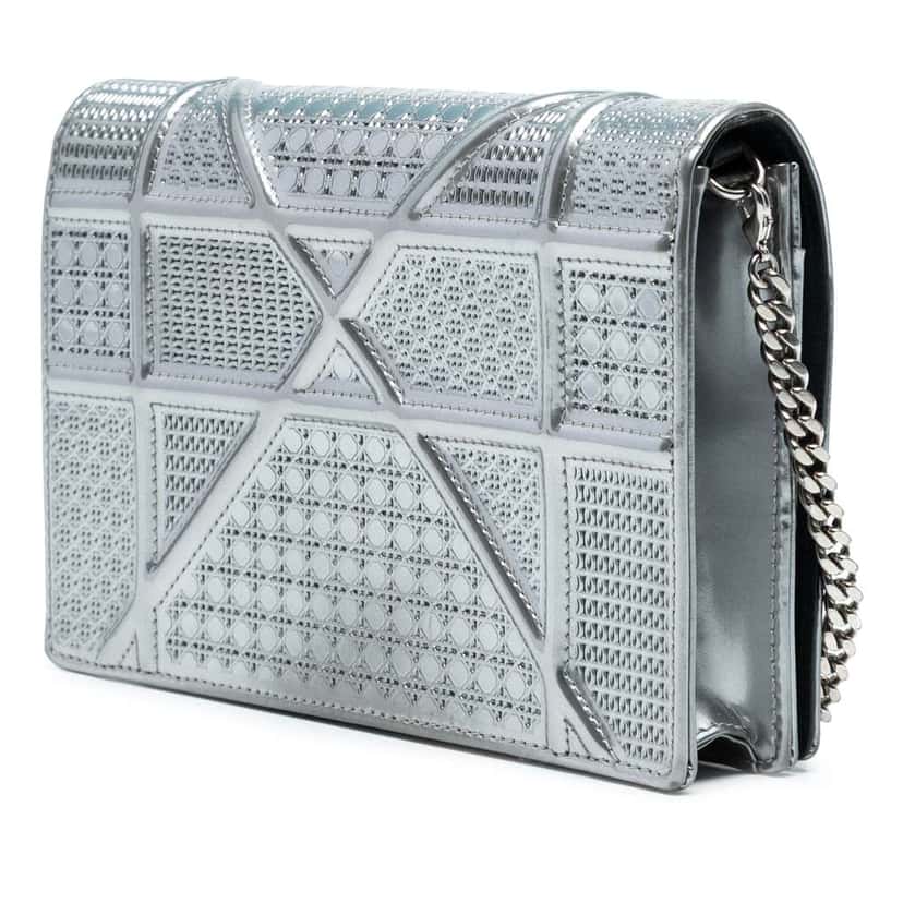 Dior Baby Patent Microcannage Diorama Crossbody Silver Leather Good condition - Back View