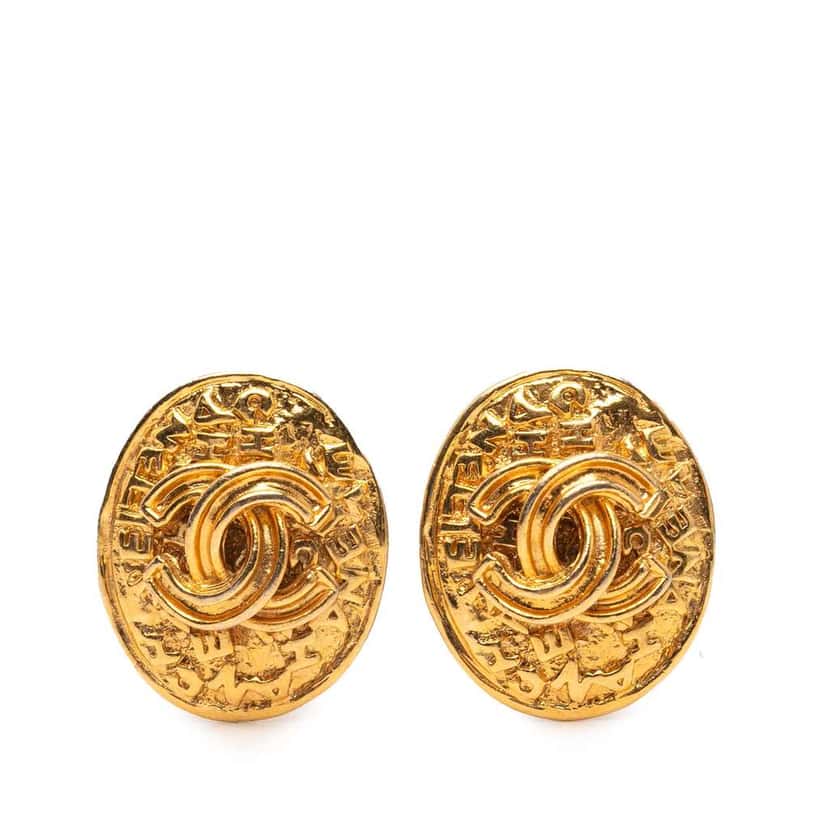 Chanel Gold Plated CC Oval Clip on Earrings Gold Metal Good condition - Front View