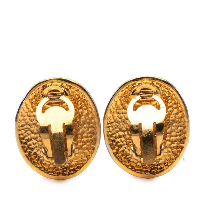 Chanel Gold Plated CC Oval Clip on Earrings Gold Metal Good condition - Back View