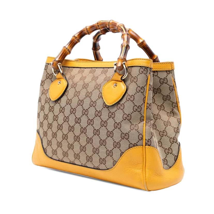 Gucci Small GG Canvas Diana Bamboo Top Handle Tote Brown Canvas Good condition - Back View