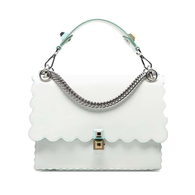 Fendi Medium Scalloped Leather Studded Kan I Satchel White Leather Good condition - Front View